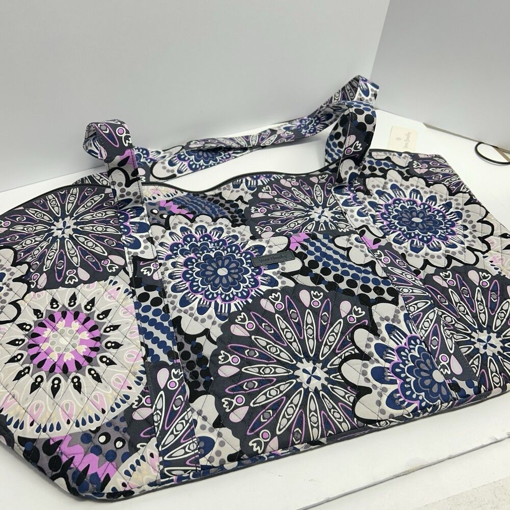 NWT Vera Bradley Grand Traveler Duffel Bag Mimosa Medallion Purple Navy